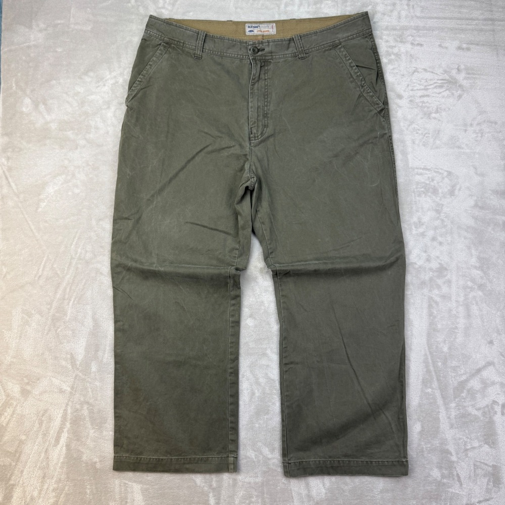 Vintage Old Navy Loose‎ Khakis Mens 40x30 Y2K Green Cotton Baggy Wide Leg